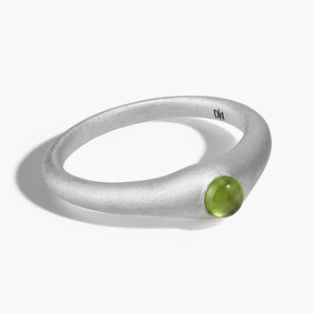 925 Sterling Silver Round Peridot Sandblasted Dome Ring - Morning Frost Front View