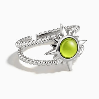 925 Sterling Silver Round Peridot Sunburst Twisted Ring - Soleil Ray Front View