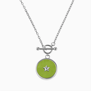 925 Sterling Silver Round Peridot Toggle Clasp Necklace - Inner Star Front View