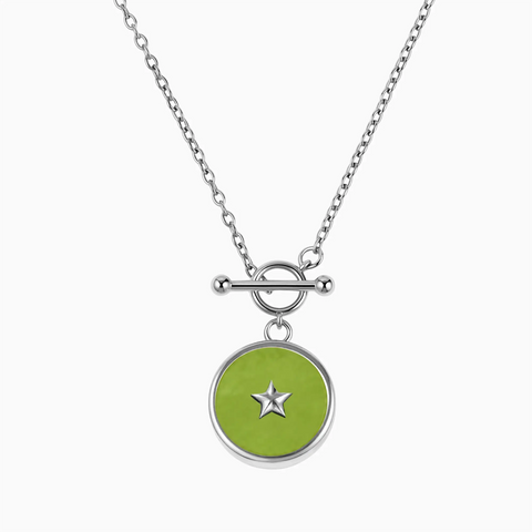 925 Sterling Silver Round Peridot Toggle Clasp Necklace - Inner Star Front View