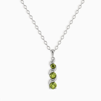 925 Sterling Silver Round Peridot Triple Gemstone Twisted Necklace - Spiral Rondo Front View