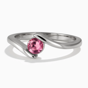 925 Sterling Silver Round Pink Tourmaline Bypass Ring - Soft Haven Front View