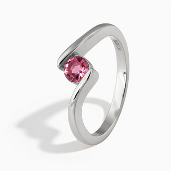 925 Sterling Silver Round Pink Tourmaline Bypass Ring - Soft Haven Side View