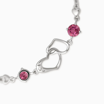 925 Sterling Silver Round Pink Tourmaline Heart Infinity Bracelet - Evermore Detail View