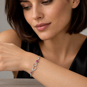 Round Pink Tourmaline Heart Infinity Bracelet - Evermore