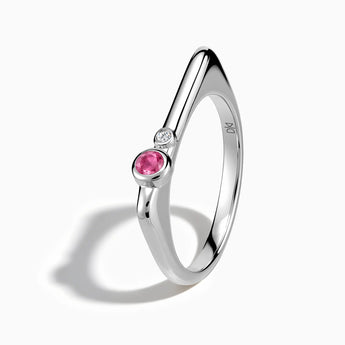 925 Sterling Silver Round Pink Tourmaline Puzzle Stacking Ring - Minimal Still Side View