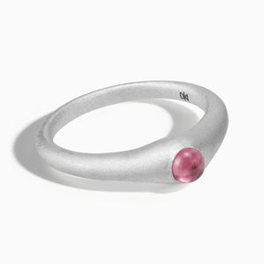 925 Sterling Silver Round Pink Tourmaline Sandblasted Dome Ring - Morning Frost Front View
