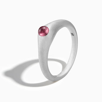 925 Sterling Silver Round Pink Tourmaline Sandblasted Dome Ring - Morning Frost Side View