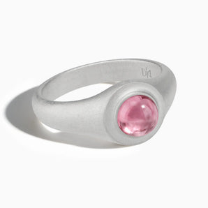 925 Sterling Silver Round Pink Tourmaline Sandblasted Ring - Matte Sculpt Front View