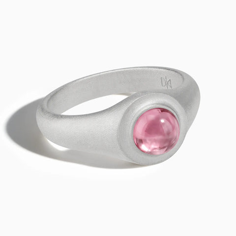 925 Sterling Silver Round Pink Tourmaline Sandblasted Ring - Matte Sculpt Front View