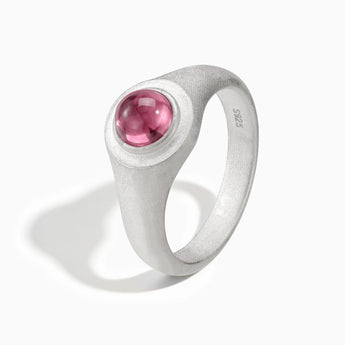 925 Sterling Silver Round Pink Tourmaline Sandblasted Ring - Matte Sculpt Side View