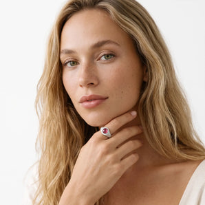 925 Sterling Silver Round Pink Tourmaline Sandblasted Ring - Matte Sculpt Worn View