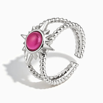925 Sterling Silver Round Pink Tourmaline Sunburst Twisted Ring - Soleil Ray Side View