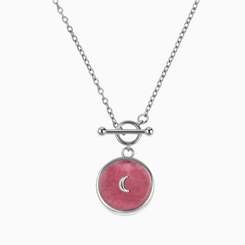 925 Sterling Silver Round Pink Tourmaline Toggle Clasp Necklace - Inner Moon Front View