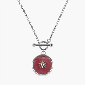 925 Sterling Silver Round Pink Tourmaline Toggle Clasp Necklace - Inner Sun Front View