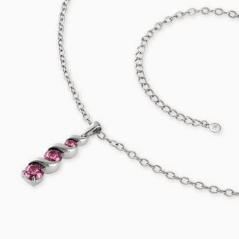 925 Sterling Silver Round Pink Tourmaline Triple Gemstone Twisted Necklace - Spiral Rondo Side View