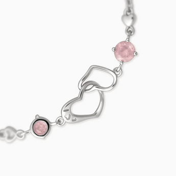 925 Sterling Silver Round Rose Quartz Heart Infinity Bracelet - Evermore Detail View