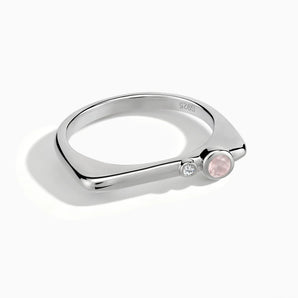 925 Sterling Silver Round Rose Quartz Puzzle Stacking Ring - Minimal Still Front View