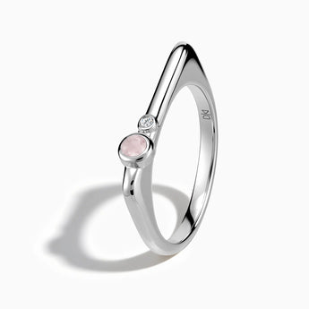 925 Sterling Silver Round Rose Quartz Puzzle Stacking Ring - Minimal Still Side View