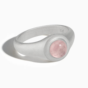 925 Sterling Silver Round Rose Quartz Sandblasted Ring - Matte Sculpt Front View