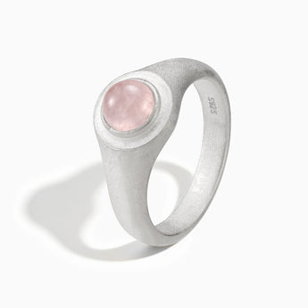 925 Sterling Silver Round Rose Quartz Sandblasted Ring - Matte Sculpt Side View