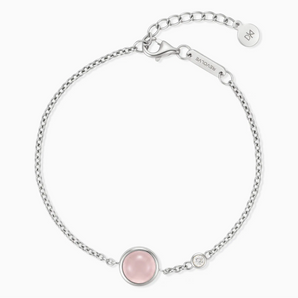 925 Sterling Silver Round Rose Quartz Spinner Bracelet - Revolve Front View