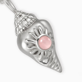 925 Sterling Silver Round Rose Quartz Sun Conch Necklace - Tidal Glow Detail View