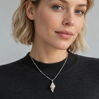 925 Sterling Silver Round Rose Quartz Sun Conch Necklace Tidal Glow Model Shot