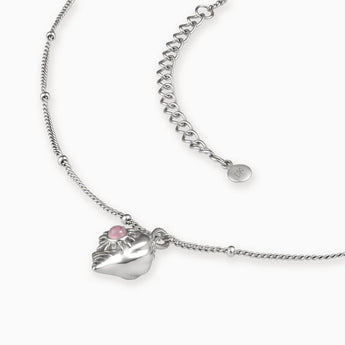 925 Sterling Silver Round Rose Quartz Sun Conch Necklace - Tidal Glow Side View