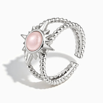 925 Sterling Silver Round Rose Quartz Sunburst Twisted Ring - Soleil Ray Side View