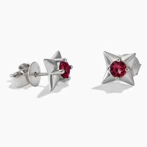 925 Sterling Silver Round Ruby Four Point Star Stud Earrings - Wishkeeper Front View