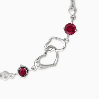 925 Sterling Silver Round Ruby Heart Infinity Bracelet - Evermore Detail View