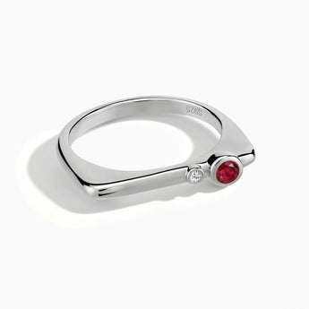 925 Sterling Silver Round Ruby Puzzle Stacking Ring - Minimal Still Front View