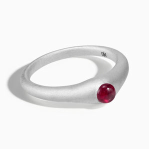 925 Sterling Silver Round Ruby Sandblasted Dome Ring - Morning Frost Front View