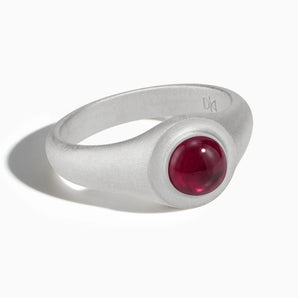 925 Sterling Silver Round Ruby Sandblasted Ring - Matte Sculpt Front View
