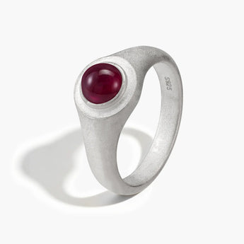 925 Sterling Silver Round Ruby Sandblasted Ring - Matte Sculpt Side View