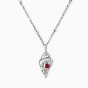 925 Sterling Silver Round Ruby Sun Conch Necklace - Tidal Glow Front View