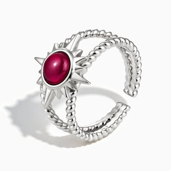 925 Sterling Silver Round Ruby Sunburst Twisted Ring - Soleil Ray Side View