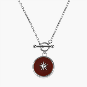 925 Sterling Silver Round Ruby Toggle Clasp Necklace - Inner Sun Front View