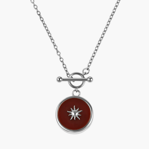 925 Sterling Silver Round Ruby Toggle Clasp Necklace - Inner Sun Front View