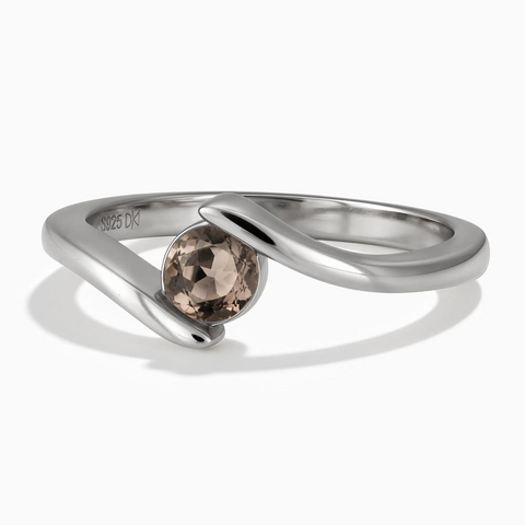 925 Sterling Silver Round Smoky Quartz Bypass Ring - Soft Haven Front View
