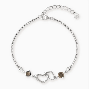 925 Sterling Silver Round Smoky Quartz Heart Infinity Bracelet - Evermore Front View