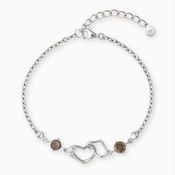925 Sterling Silver Round Smoky Quartz Heart Infinity Bracelet - Evermore Front View