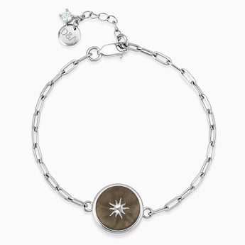 925 Sterling Silver Round Smoky Quartz Paperclip Bracelet - Solo Sun Front View