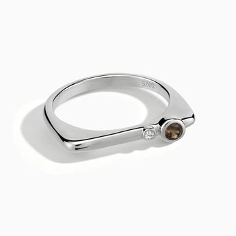 925 Sterling Silver Round Smoky Quartz Puzzle Stacking Ring - Minimal Still Front View