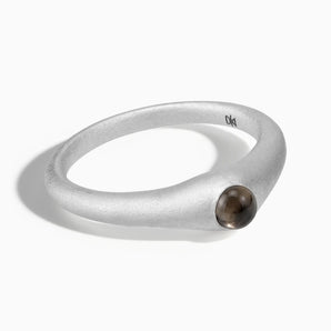 925 Sterling Silver Round Smoky Quartz Sandblasted Dome Ring - Morning Frost Front View
