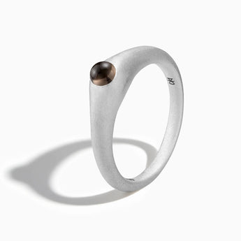 925 Sterling Silver Round Smoky Quartz Sandblasted Dome Ring - Morning Frost Side View