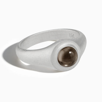 925 Sterling Silver Round Smoky Quartz Sandblasted Ring - Matte Sculpt Front View