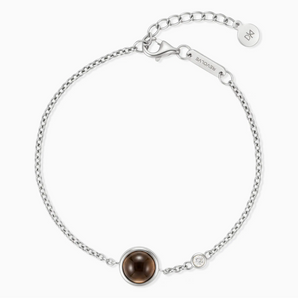 925 Sterling Silver Round Smoky Quartz Spinner Bracelet - Revolve Front View