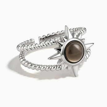 925 Sterling Silver Round Smoky Quartz Sunburst Twisted Ring - Soleil Ray Front View